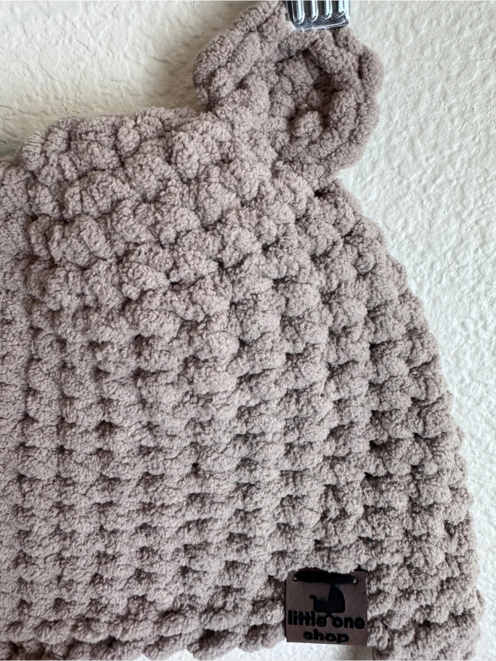 Cozy Taupe Bear-Ear Knit Hat with Braided Ties